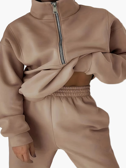 Damen Freizeit Zip Sweatshirt mit Stehkragen – Lässiger Herbst/Winter Pullover