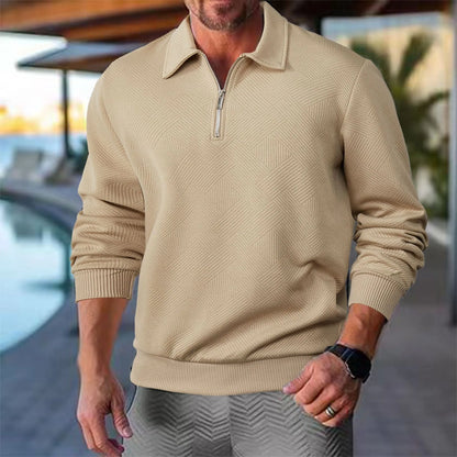 Herren Sweatshirt mit Reißverschluss und geometrischem Muster – Stilvolles Vintage-Design für Alltag und Freizeit