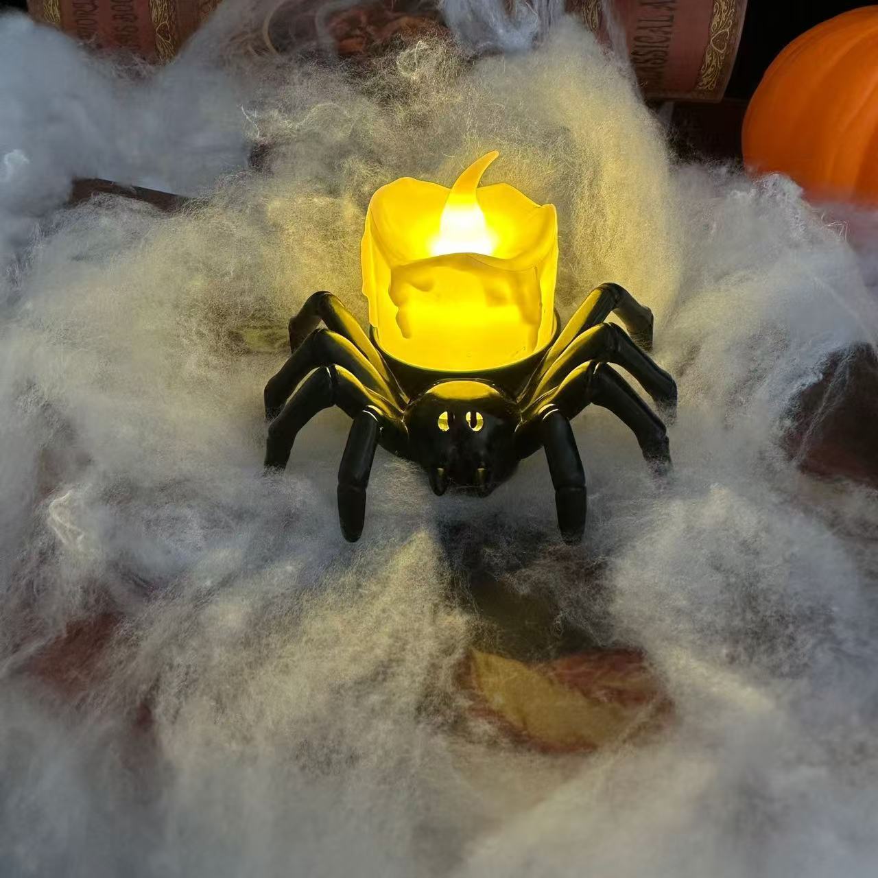 Halloween Spinnen-Kerzenlampe für Deko & Party – Gruselige LED Tischleuchte für Halloween