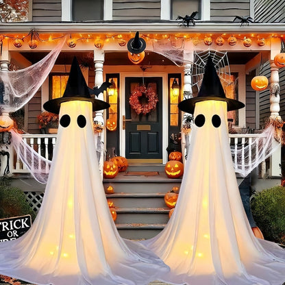 Halloween Deko Leuchtende Geister Figuren mit Hexenhut – Perfekt für Party, Haus & Garten
