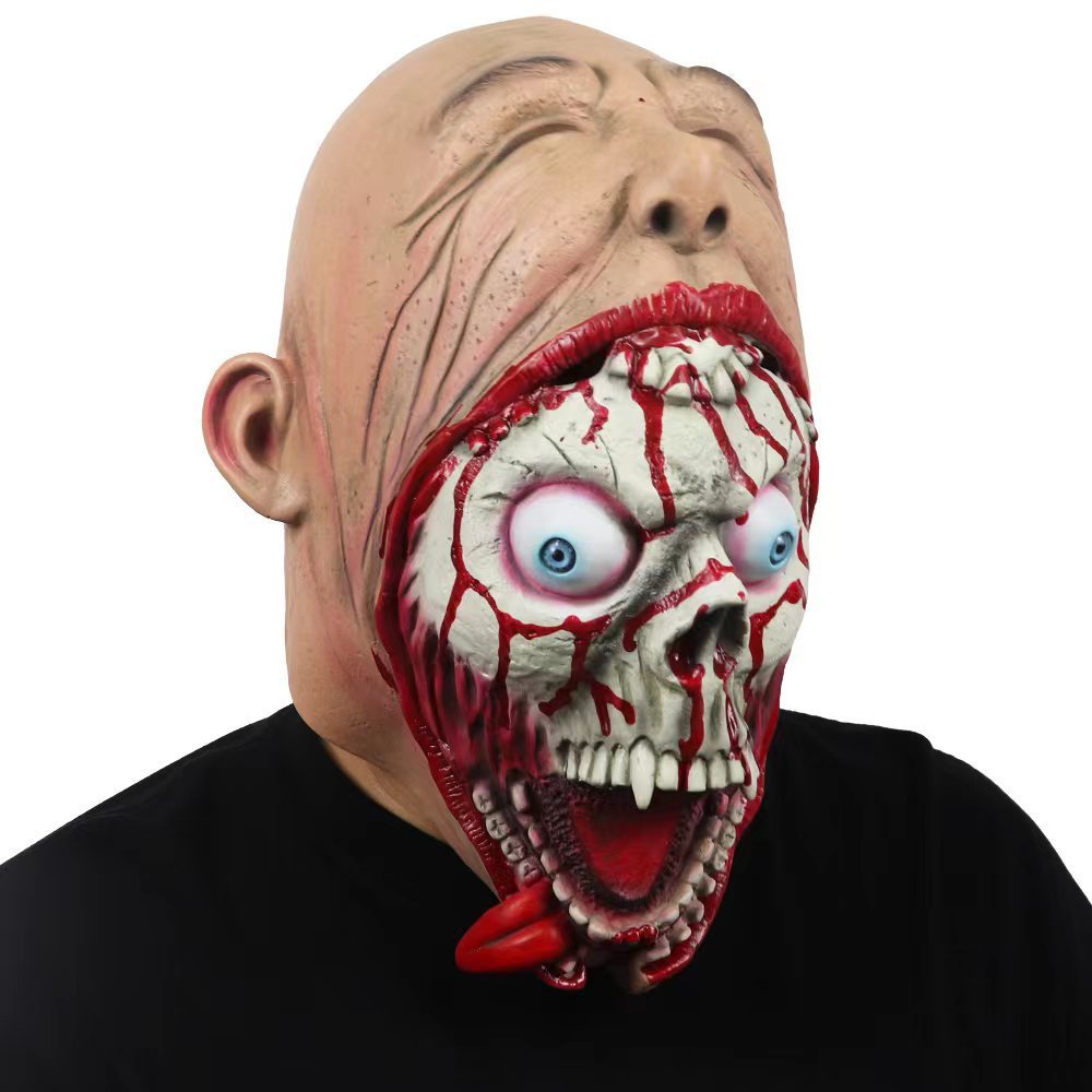 Halloween Latex Horrormaske für Erwachsene – Big Mouth Zombie Monster Kostümmaske