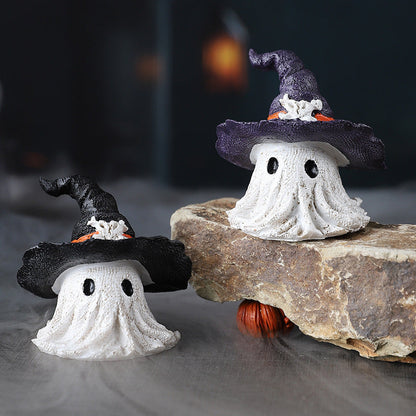 Halloween Dekofigur Geist mit Hexenhut – Niedliche Tischdekoration für Halloween-Partys
