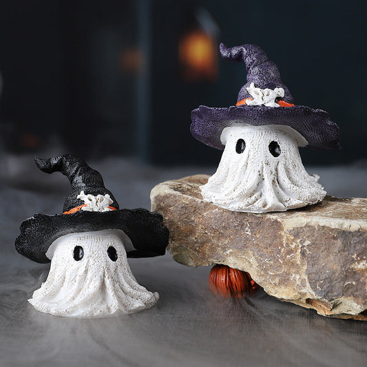 Halloween Dekofigur Geist mit Hexenhut – Niedliche Tischdekoration für Halloween-Partys