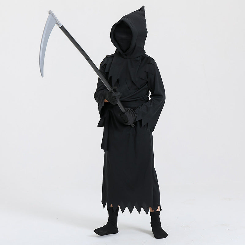 Halloween Kinder Grim Reaper Kostüm mit Sense – Unisex Gruseliges Kostüm für Halloween Partys & Trick-or-Treat