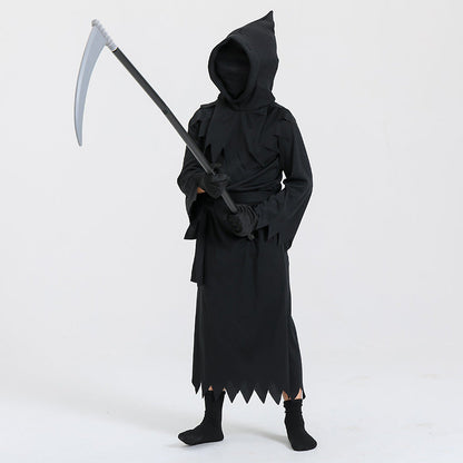 Halloween Kinder Grim Reaper Kostüm mit Sense – Unisex Gruseliges Kostüm für Halloween Partys & Trick-or-Treat