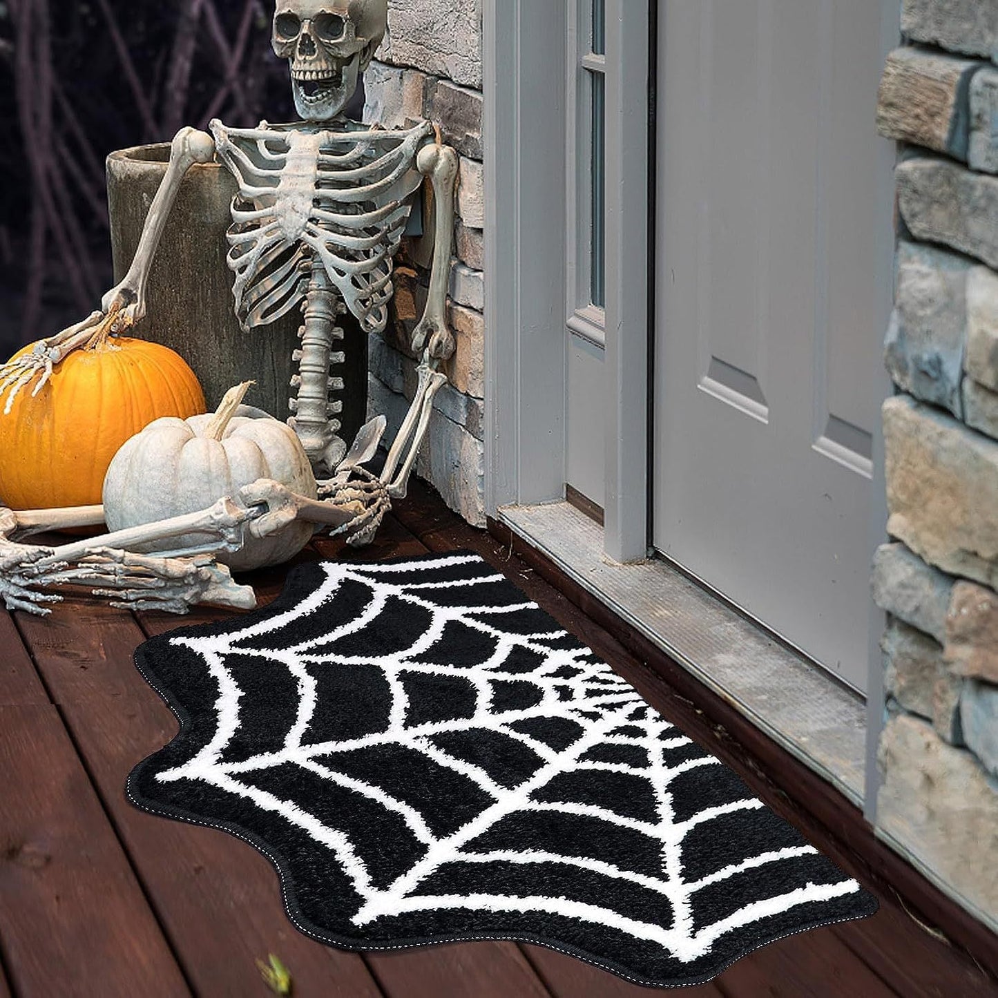 Halloween Fußmatte Spinnennetz – Deko für Tür, Veranda und Flur – Perfekt für Halloween-Partys & Gruselige Atmosphäre