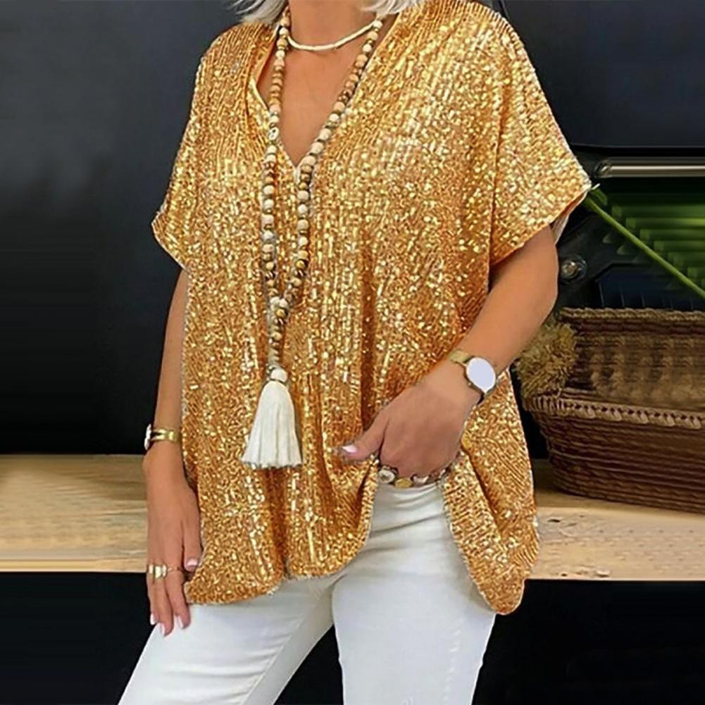 Pamela – Lockeres Pailletten-T-Shirt aus Viskose