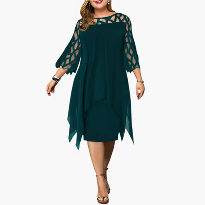 Damen Elegantes Midikleid mit Spitzenärmeln – Stilvolles Übergrößen Cocktailkleid für festliche Anlässe