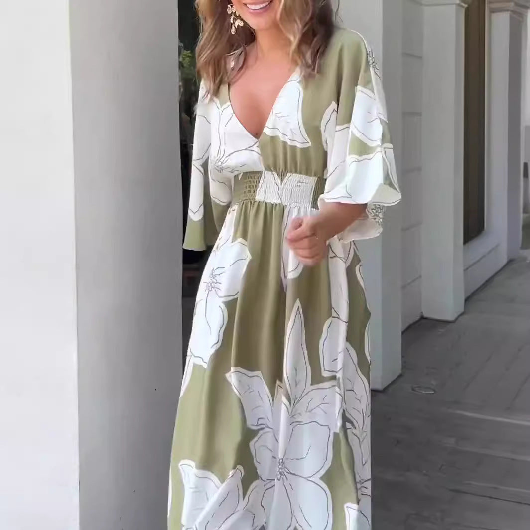 Damen Maxikleid mit Blumenmuster – Eleganter Sommer-Look für Urlaub und Alltag