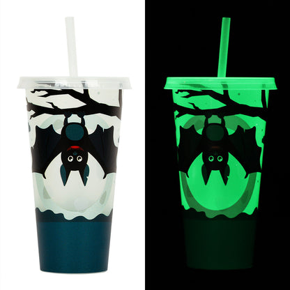 Halloween Becher mit Strohhalm – Leuchtender Partybecher für Halloween-Partys & Gruselige Dekoration