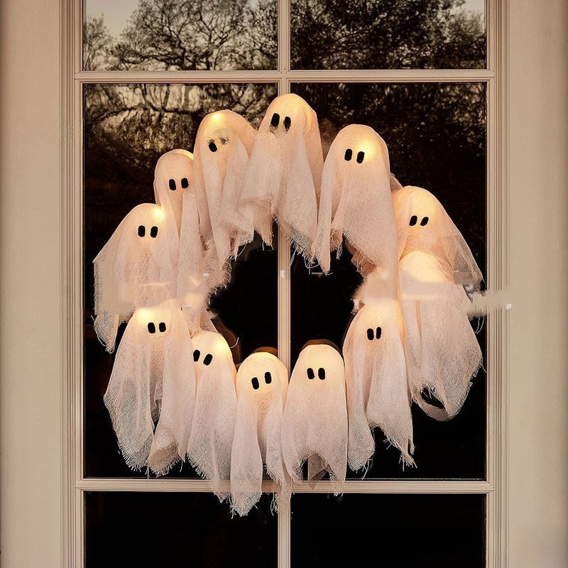 Halloween Geisterkranz – Leuchtende Deko für Tür, Wand & Party