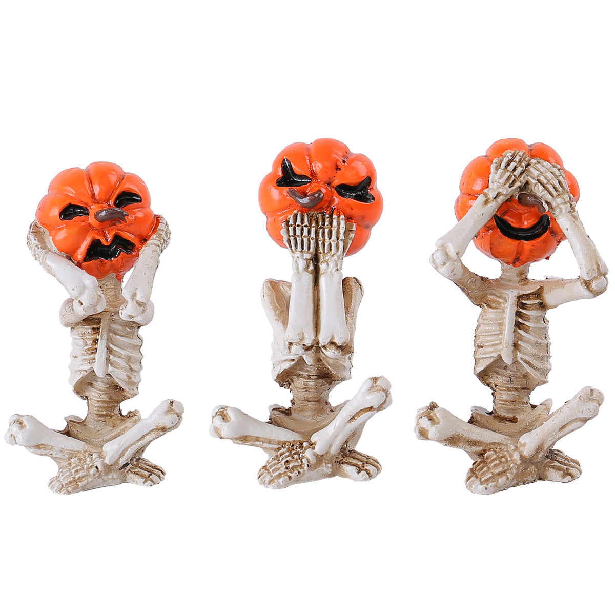 Halloween Dekofiguren Set – Kürbiskopf-Skelette, 3-teilig, Gruselige Tischdekoration für Halloween-Partys