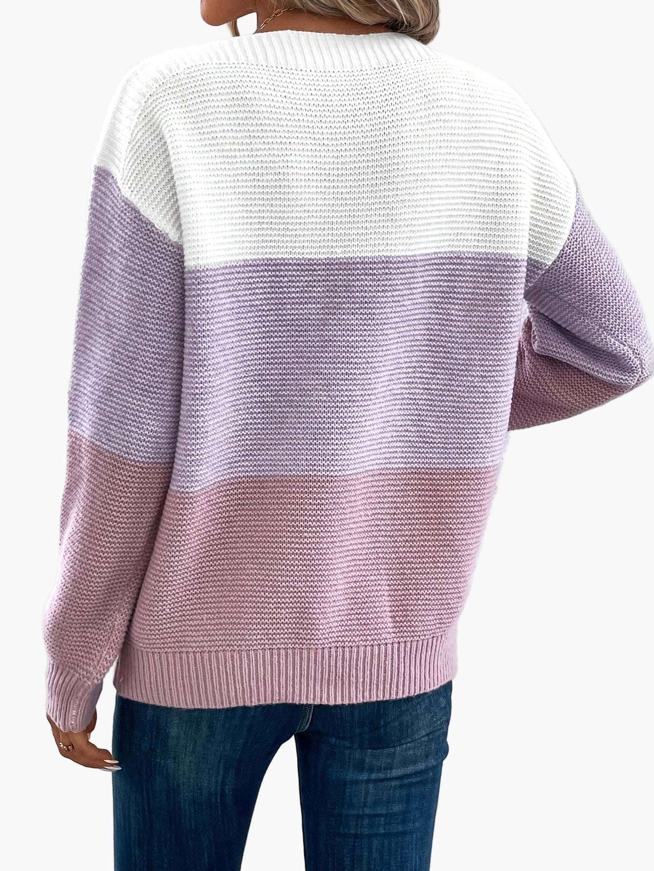 Damen Strickpullover im Colorblock-Design – Eleganter Freizeitpullover für Herbst und Winter
