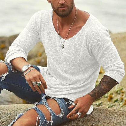 Herren Strickshirt mit weitem Rundhalsausschnitt – Lässiges Langarm-Oberteil im Vintage-Look