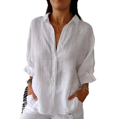 Damen Leinenbluse mit Rückenschleife – Luftiges Sommerdesign für Alltag und Urlaub
