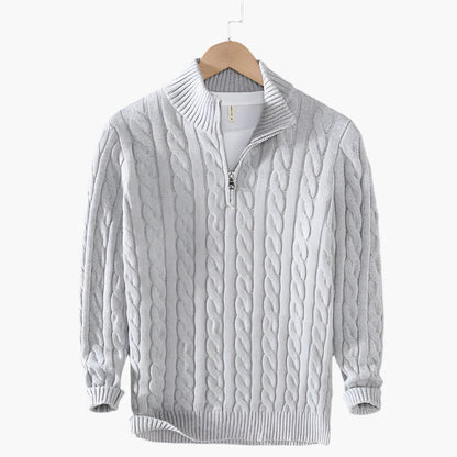 Herren Strickpullover mit Zopfmuster – Stilvoller Halbzip für Büro und Freizeit