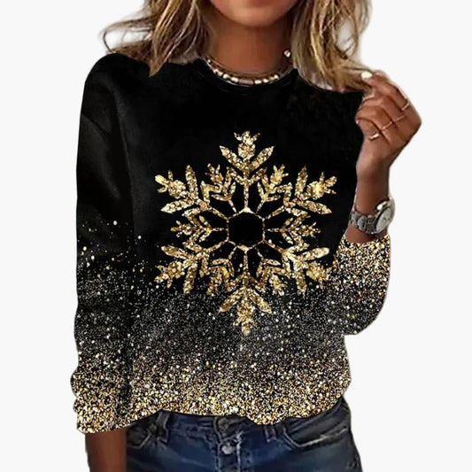 Damen Glitzer Pullover mit Schneeflocken-Motiv – Eleganter Party & Freizeit Sweatshirt