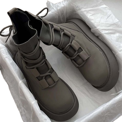 Damen Plateau-Sneaker mit Frontschnürung – Modische High-Top Freizeitschuhe für Alltag & Streetstyle