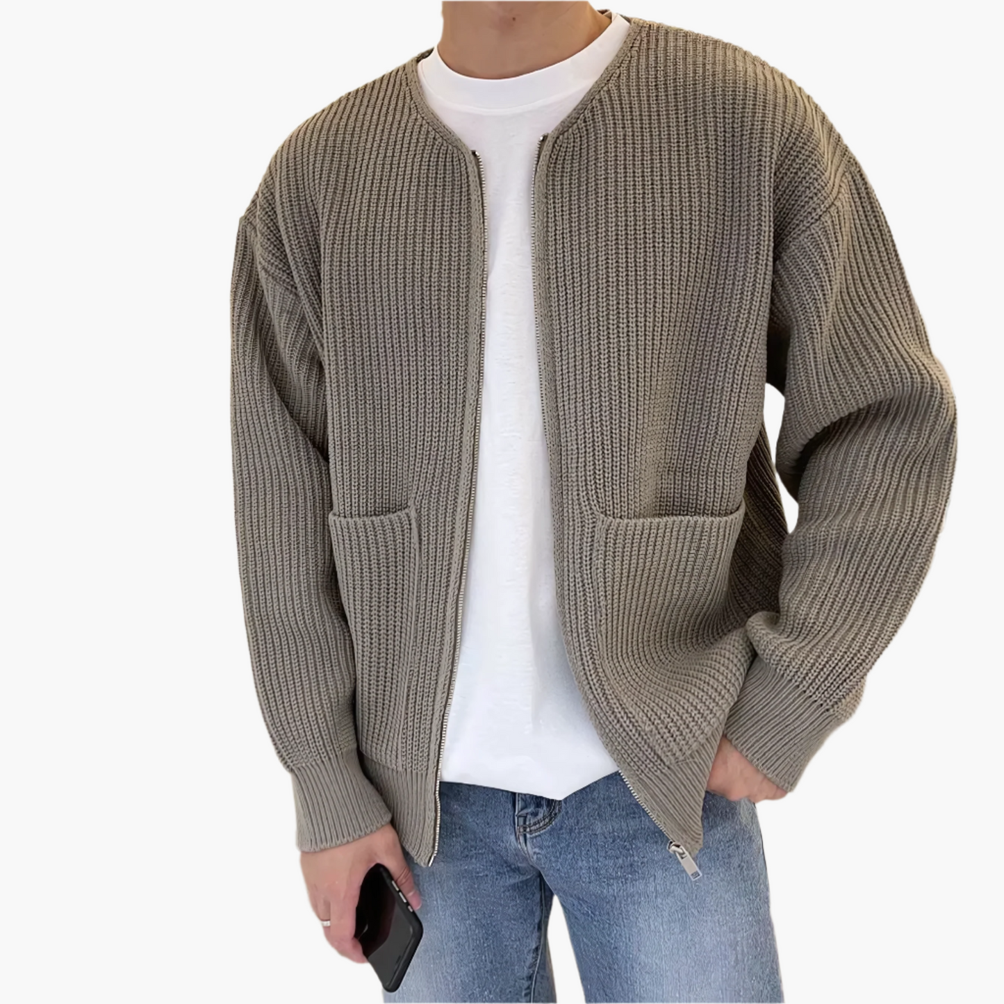 Herren Strick-Cardigan mit Reißverschluss – Moderner Freizeitstil für Alltag und Büro