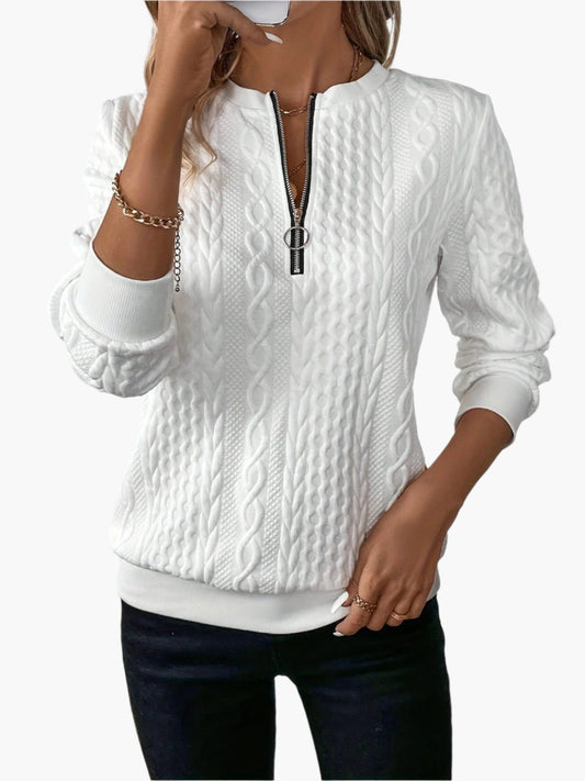 Damen Strickpullover mit Zopfmuster und Reißverschluss – Eleganter Freizeitpulli für Herbst und Winter