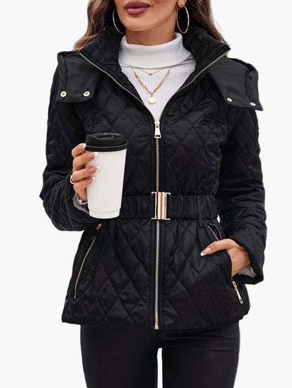 Damen Steppjacke mit Gürtel, Eleganter Wintermantel, Alltag & Freizeit