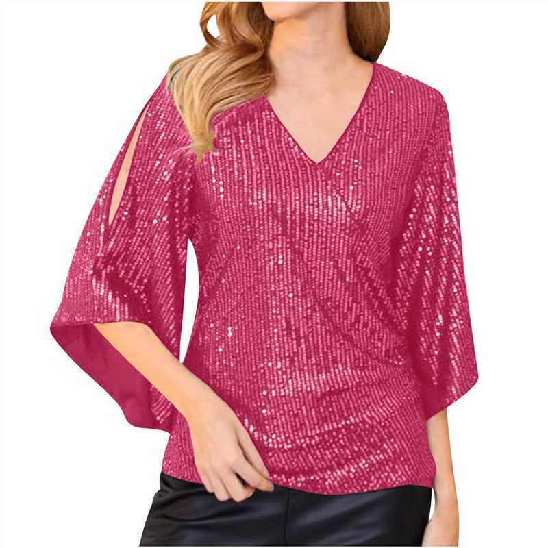 Alice – Pailletten T-Shirt für Damen, Kurzarm, mittellang