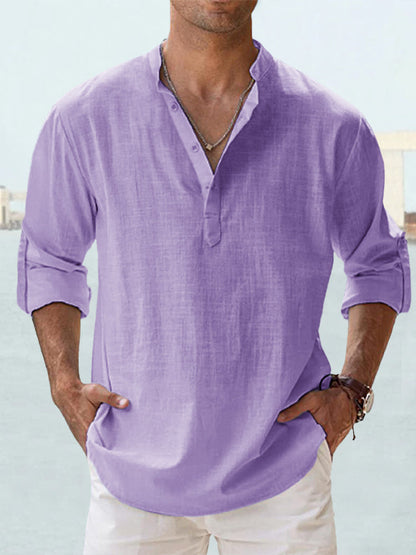 Herren Henley-Hemd mit Stehkragen – Langarm, lässig für Freizeit & Urlaub