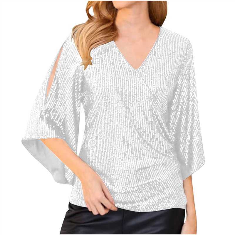 Alice – Pailletten T-Shirt für Damen, Kurzarm, mittellang