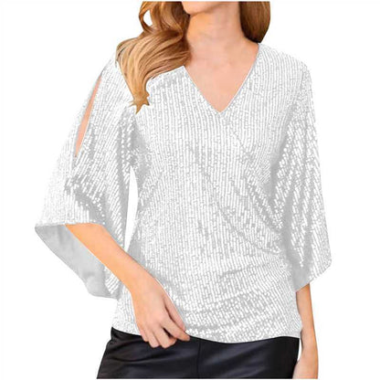Alice – Pailletten T-Shirt für Damen, Kurzarm, mittellang