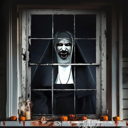 Halloween Fensterdeko Horror Nonne – Gruselige Fensterfolie für Halloween Party & Spukhaus