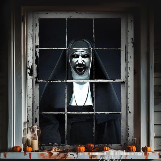 Halloween Fensterdeko Horror Nonne – Gruselige Fensterfolie für Halloween Party & Spukhaus