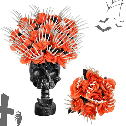 Halloween Dekoration Kunstrosen mit Skelett-Hand – Gruselige Blumen für Party & Tischdeko