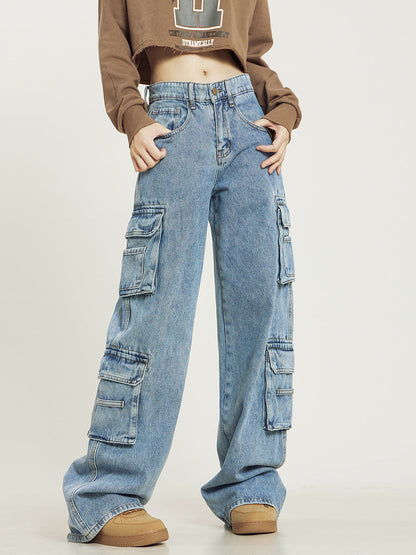 Jean – Retro Gewaschene Damen-Latzhose mit Mehreren Taschen