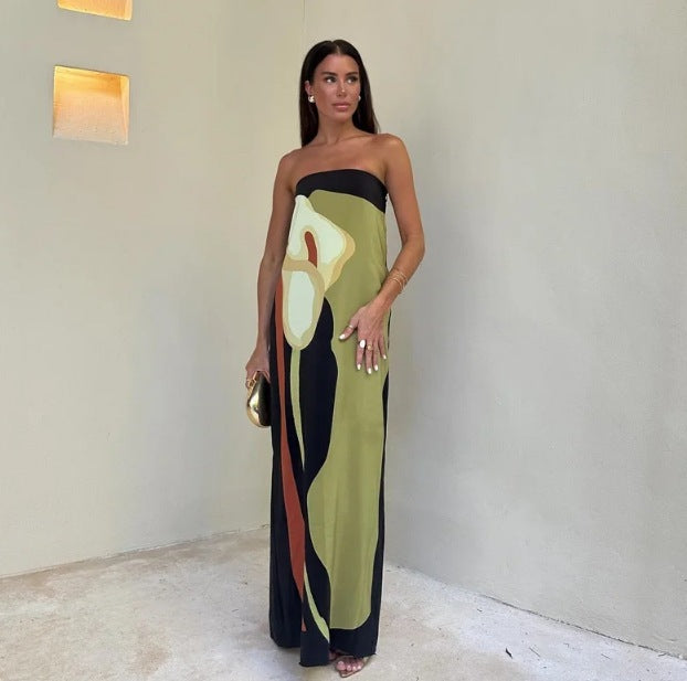 Jane – Modisches Avocado-Print Tube Top Kleid