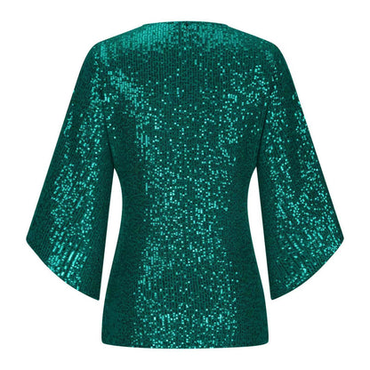 Alice – Pailletten T-Shirt für Damen, Kurzarm, mittellang