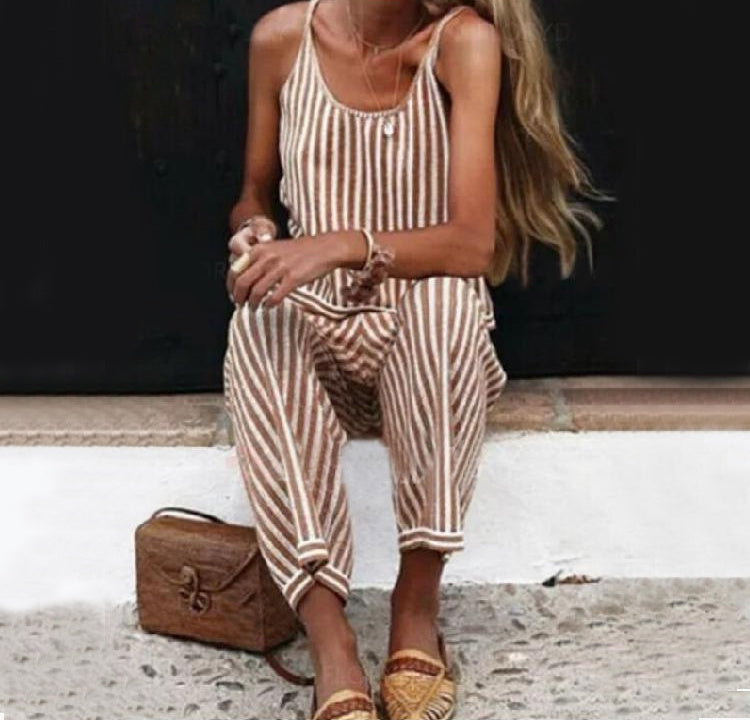 Joanne – Gestreifter Latzhosen-Jumpsuit mit Taschen für Frauen