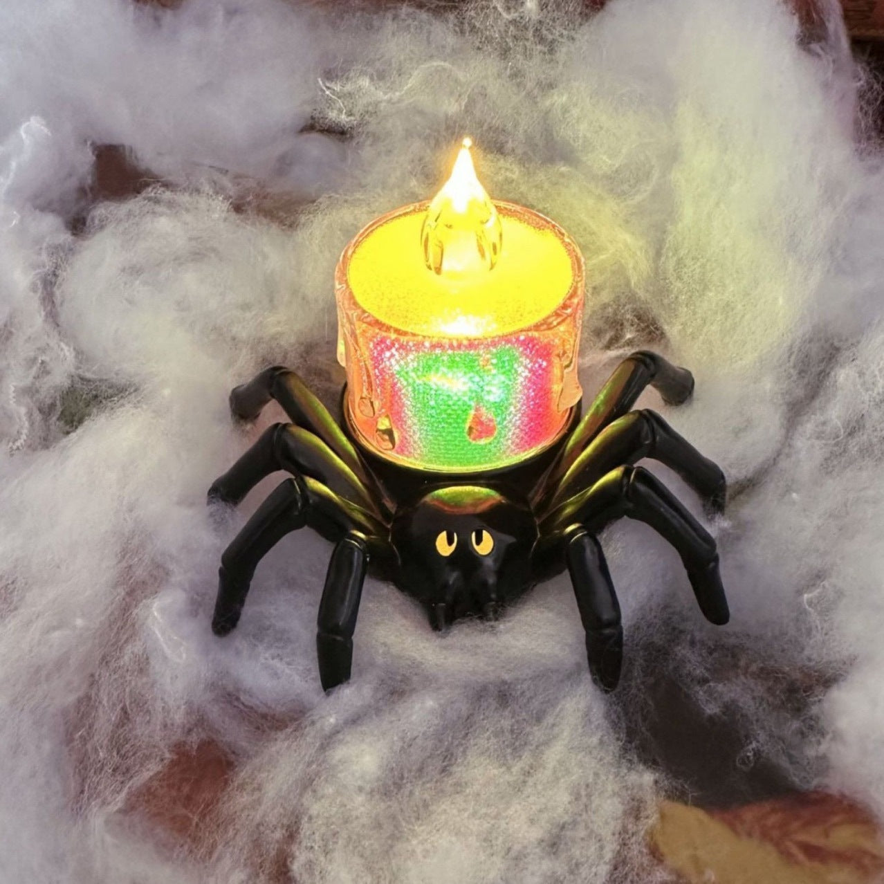 Halloween Spinnen-Kerzenlampe für Deko & Party – Gruselige LED Tischleuchte für Halloween