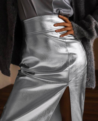 Giulia - Kunstlederrock mit modernem Metallic Look
