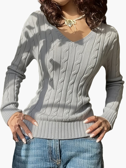 Damen Strickpullover mit V-Ausschnitt – Eleganter Freizeit-Look für Alltag & Büro