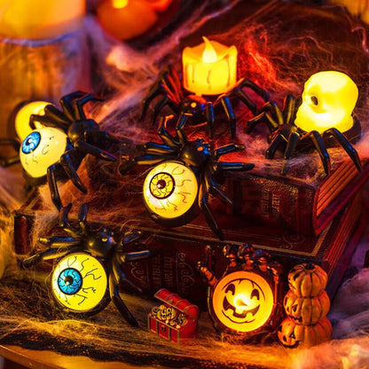 Halloween Spinnen-Kerzenlampe für Deko & Party – Gruselige LED Tischleuchte für Halloween