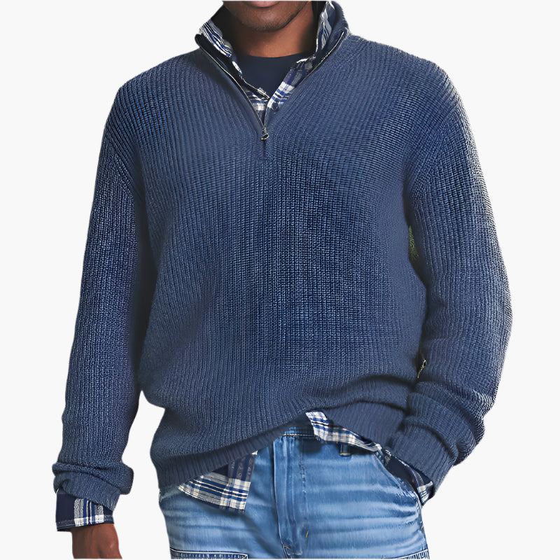 Herren Strickpullover mit Reißverschluss – Business Casual Freizeitpullover