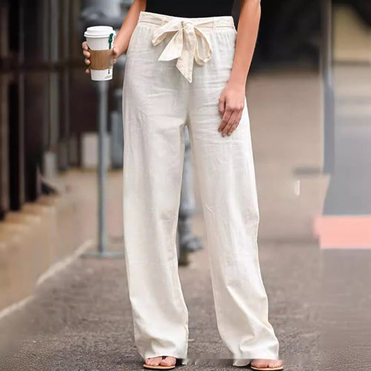 Nicole – Damen Baumwoll-Leinenhose in Uni-Farben