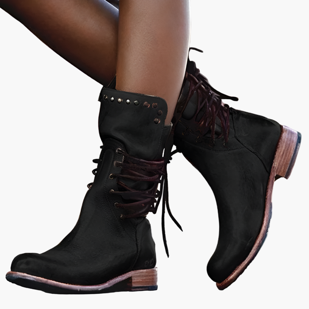 Damen Vintage Leder Stiefeletten mit Schnürung – Robuste Booties für Abenteuer & Freizeit