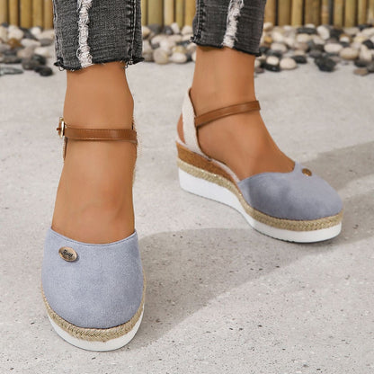 Damen Plateau-Sandalen mit Knöchelriemen – Sommerliche Freizeitschuhe im Espadrille-Stil