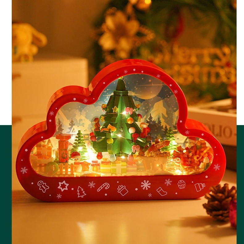 Weihnachtliche Deko Geschenk – Cloud-Spieluhr mit Weihnachtsbaum, Bausteinen & LED-Licht – Für Kinder & Familie