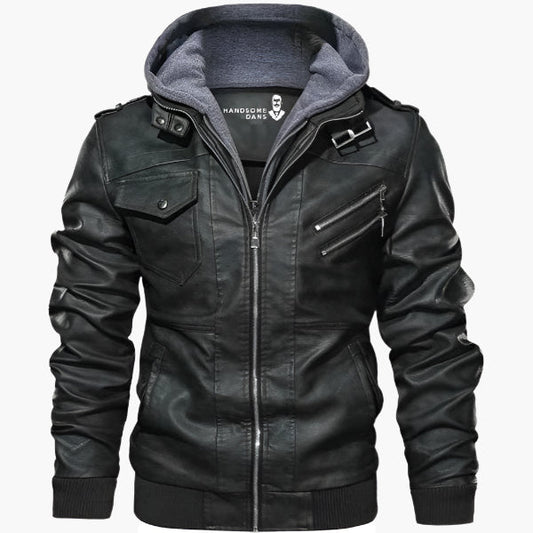 Herren Veganlederjacke mit abnehmbarer Kapuze – Urban Style & Vielseitigkeit