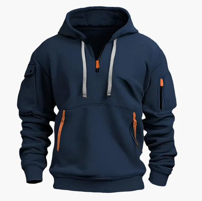 Herren Utility-Hoodie mit Half-Zip – Kapuzenpullover mit Reißverschlusstaschen für Sport & Alltag