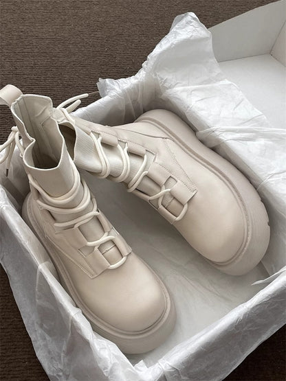 Damen Plateau-Sneaker mit Frontschnürung – Modische High-Top Freizeitschuhe für Alltag & Streetstyle