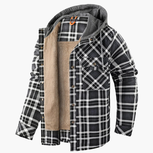 Herren Kapuzen Holzfällerjacke – Kariertes Flanellhemd mit Fleece-Futter, Outdoor & Freizeit