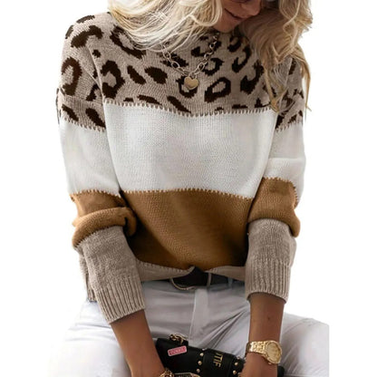Damen Pullover mit Leopardenmuster – Modischer Strickpullover für Alltag & Freizeit